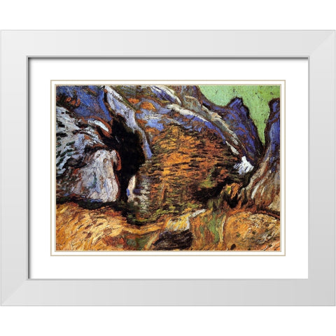 Les Peiroulets Ravine White Modern Wood Framed Art Print with Double Matting by Van Gogh, Vincent