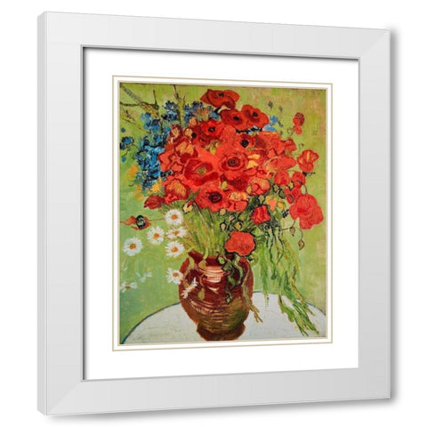 Marguerites et coquelicots White Modern Wood Framed Art Print with Double Matting by Van Gogh, Vincent
