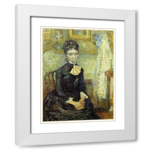 Mother By Cradle White Modern Wood Framed Art Print with Double Matting by Van Gogh, Vincent