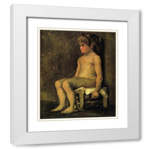 Nude Study Of A Little Girl Seated 1886 White Modern Wood Framed Art Print with Double Matting by Van Gogh, Vincent
