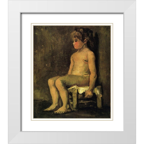 Nude Study Of A Little Girl Seated 1886 White Modern Wood Framed Art Print with Double Matting by Van Gogh, Vincent