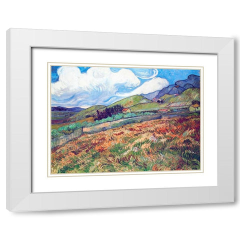 Oat Field With Mountains White Modern Wood Framed Art Print with Double Matting by Van Gogh, Vincent