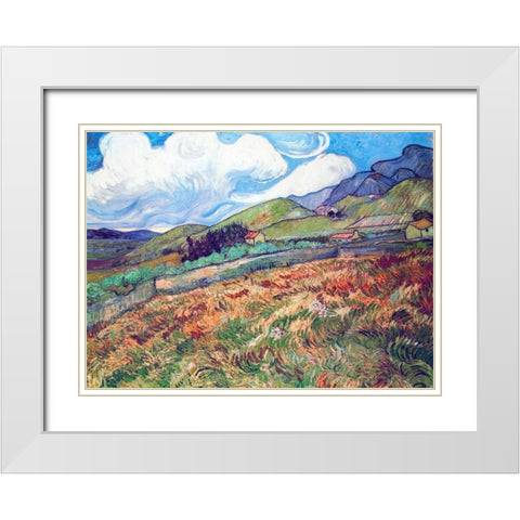 Oat Field With Mountains White Modern Wood Framed Art Print with Double Matting by Van Gogh, Vincent