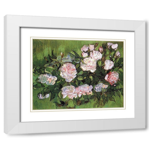 Pink Roses White Modern Wood Framed Art Print with Double Matting by Van Gogh, Vincent