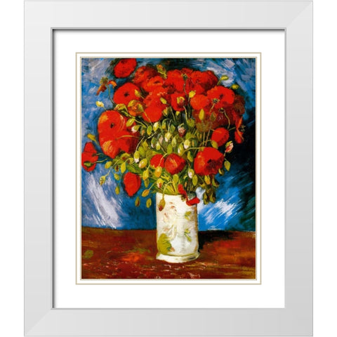 Poppies 1886 White Modern Wood Framed Art Print with Double Matting by Van Gogh, Vincent