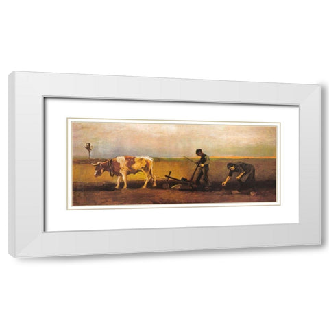 Potato Planting White Modern Wood Framed Art Print with Double Matting by Van Gogh, Vincent