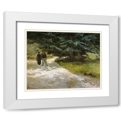 Public Garden With Couple And Blue Fir White Modern Wood Framed Art Print with Double Matting by Van Gogh, Vincent