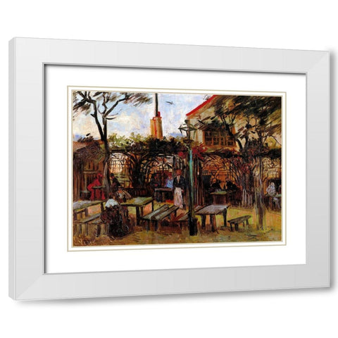 Terrace Of La Guinguette Cafe White Modern Wood Framed Art Print with Double Matting by Van Gogh, Vincent