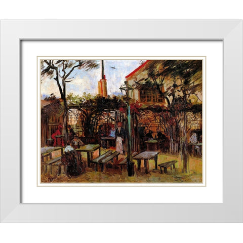 Terrace Of La Guinguette Cafe White Modern Wood Framed Art Print with Double Matting by Van Gogh, Vincent
