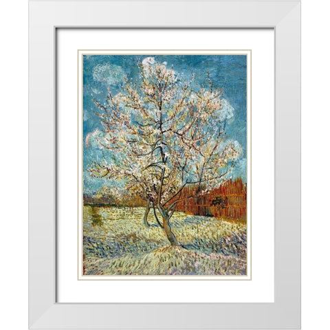 The Pink Peach Tree 1888 White Modern Wood Framed Art Print with Double Matting by Van Gogh, Vincent