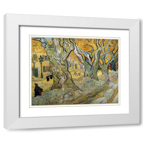 The Road Menders White Modern Wood Framed Art Print with Double Matting by Van Gogh, Vincent