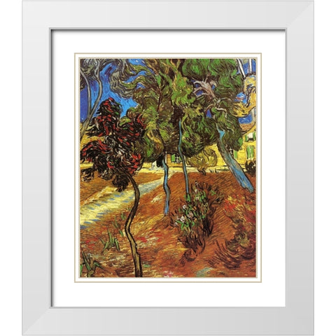 Tree In Garden St Paul Hospital White Modern Wood Framed Art Print with Double Matting by Van Gogh, Vincent