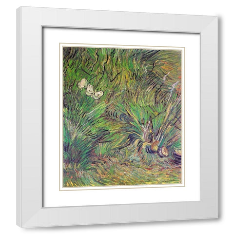 Two White Butterflies 1889 White Modern Wood Framed Art Print with Double Matting by Van Gogh, Vincent