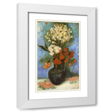 Vase Carnations And Other Flowers White Modern Wood Framed Art Print with Double Matting by Van Gogh, Vincent