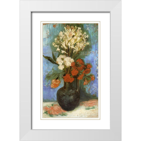 Vase Carnations And Other Flowers White Modern Wood Framed Art Print with Double Matting by Van Gogh, Vincent