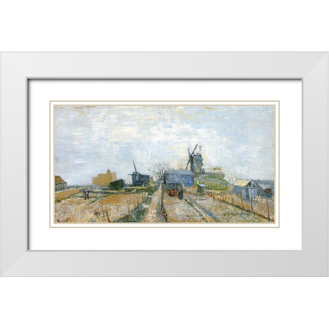 Vegetable Gardens Moulin De Blute White Modern Wood Framed Art Print with Double Matting by Van Gogh, Vincent