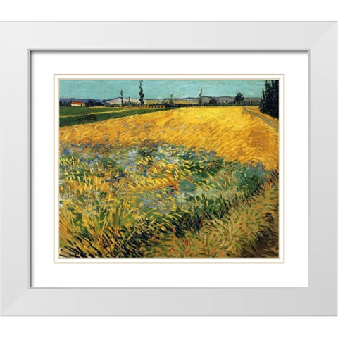 Wheatfield 1888 White Modern Wood Framed Art Print with Double Matting by Van Gogh, Vincent