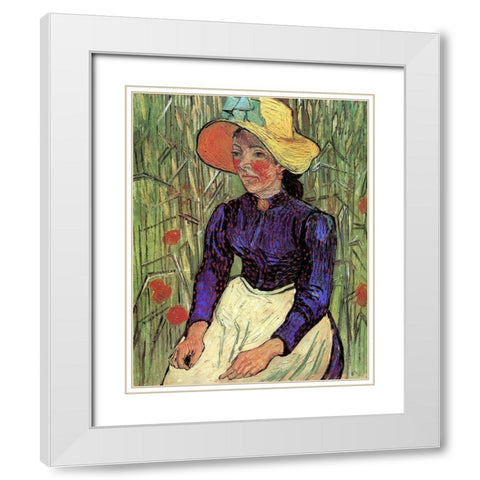 Young Peasant Woman Straw Hat White Modern Wood Framed Art Print with Double Matting by Van Gogh, Vincent