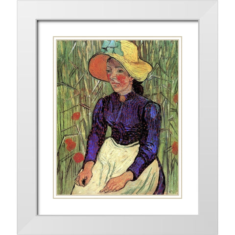 Young Peasant Woman Straw Hat White Modern Wood Framed Art Print with Double Matting by Van Gogh, Vincent