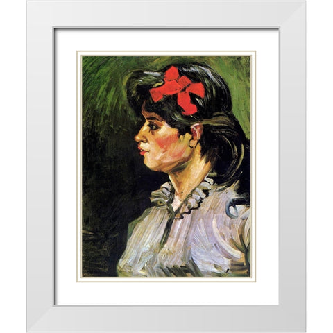 Young Woman With Ribbon White Modern Wood Framed Art Print with Double Matting by Van Gogh, Vincent