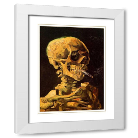 Skull With Burning Cigarette White Modern Wood Framed Art Print with Double Matting by Van Gogh, Vincent