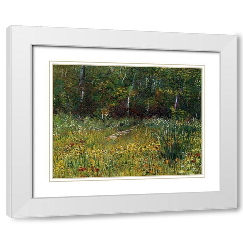 A Park In Spring 1887 White Modern Wood Framed Art Print with Double Matting by Van Gogh, Vincent