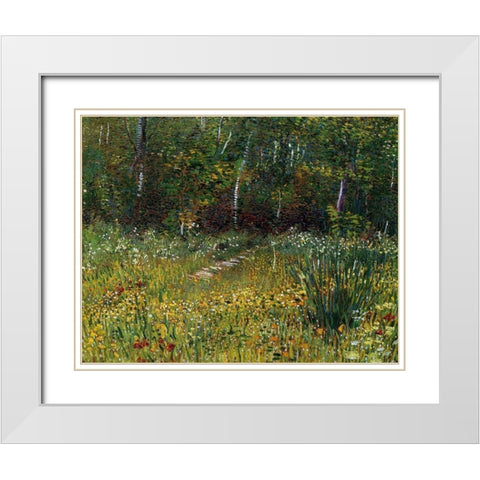 A Park In Spring 1887 White Modern Wood Framed Art Print with Double Matting by Van Gogh, Vincent