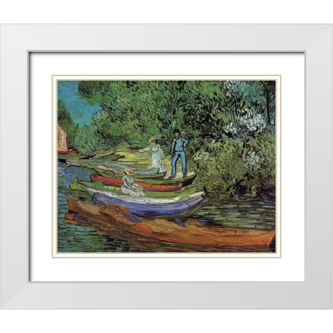 Bank Of Oise At Auvers White Modern Wood Framed Art Print with Double Matting by Van Gogh, Vincent