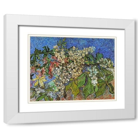 Blossoming Chestnut Branches White Modern Wood Framed Art Print with Double Matting by Van Gogh, Vincent