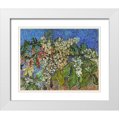 Blossoming Chestnut Branches White Modern Wood Framed Art Print with Double Matting by Van Gogh, Vincent