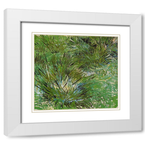 Clumps Of Grass 1889 White Modern Wood Framed Art Print with Double Matting by Van Gogh, Vincent
