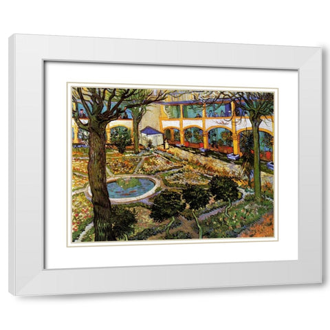 Courtyard Hospital Arles White Modern Wood Framed Art Print with Double Matting by Van Gogh, Vincent