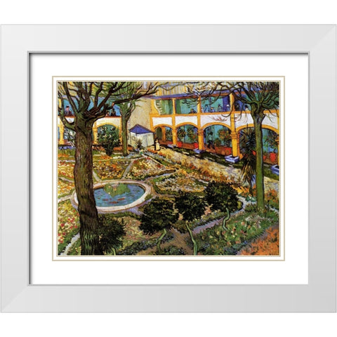 Courtyard Hospital Arles White Modern Wood Framed Art Print with Double Matting by Van Gogh, Vincent
