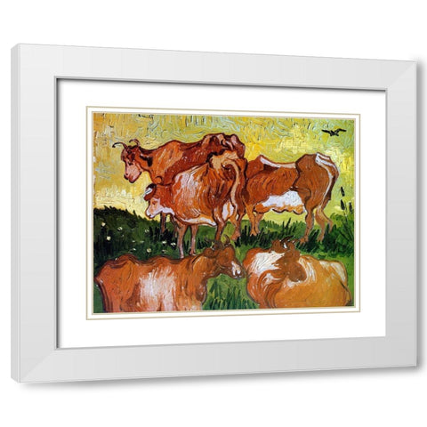 Cows White Modern Wood Framed Art Print with Double Matting by Van Gogh, Vincent