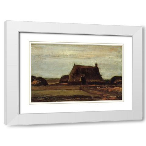 Farm House With Peat Stacks White Modern Wood Framed Art Print with Double Matting by Van Gogh, Vincent