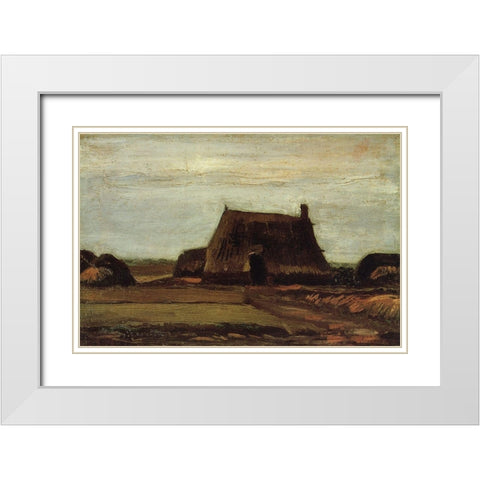 Farm House With Peat Stacks White Modern Wood Framed Art Print with Double Matting by Van Gogh, Vincent