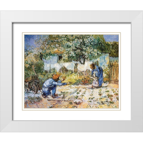 First Steps White Modern Wood Framed Art Print with Double Matting by Van Gogh, Vincent