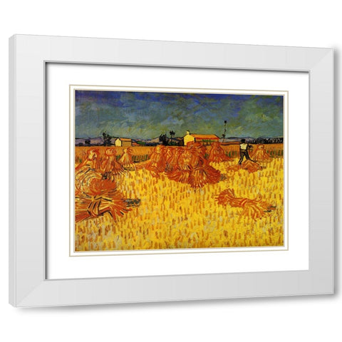 Harvest In Provence White Modern Wood Framed Art Print with Double Matting by Van Gogh, Vincent
