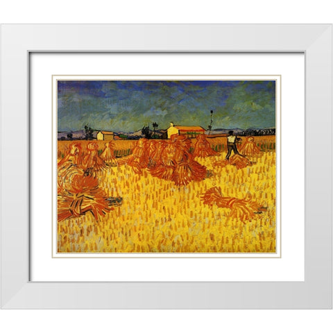 Harvest In Provence White Modern Wood Framed Art Print with Double Matting by Van Gogh, Vincent