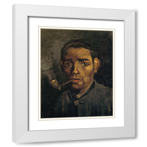 Head Of A Man White Modern Wood Framed Art Print with Double Matting by Van Gogh, Vincent