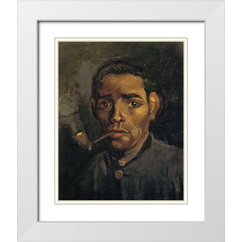 Head Of A Man White Modern Wood Framed Art Print with Double Matting by Van Gogh, Vincent