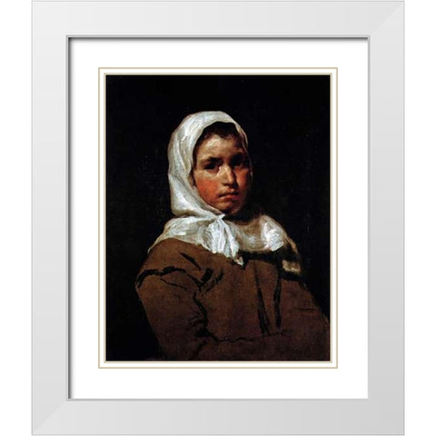 A Country Lass White Modern Wood Framed Art Print with Double Matting by Velazquez, Diego