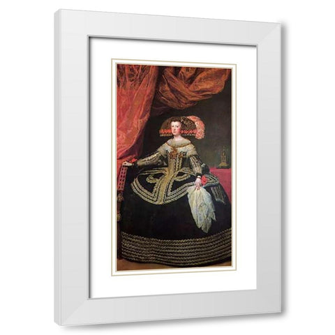Queen Mariana White Modern Wood Framed Art Print with Double Matting by Velazquez, Diego