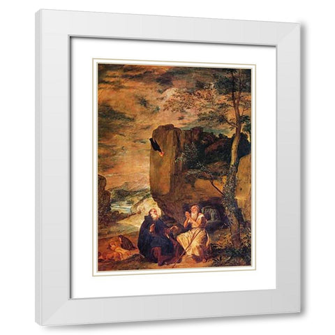 Saint Anthony Abbot And Saint Paul The Hermit White Modern Wood Framed Art Print with Double Matting by Velazquez, Diego