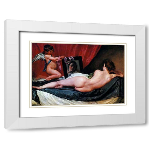 The Toilet Of Venus White Modern Wood Framed Art Print with Double Matting by Velazquez, Diego