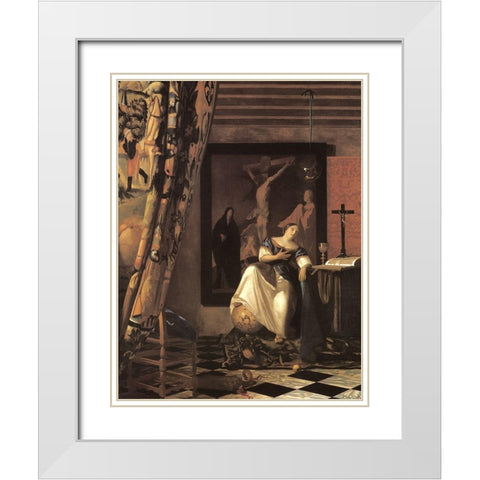 Allegory Of Faith White Modern Wood Framed Art Print with Double Matting by Vermeer, Johannes
