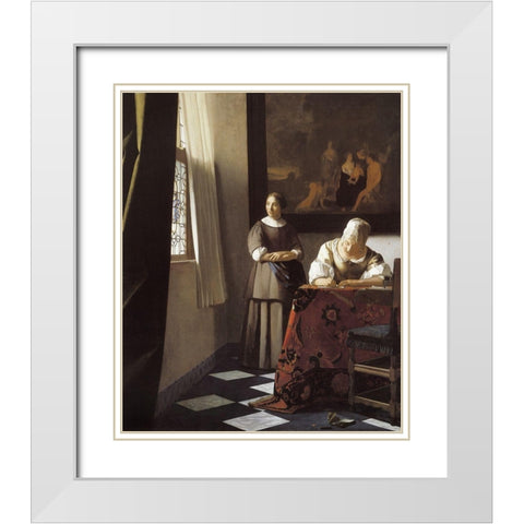 The Letter White Modern Wood Framed Art Print with Double Matting by Vermeer, Johannes