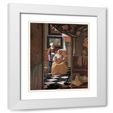 The Love Letter White Modern Wood Framed Art Print with Double Matting by Vermeer, Johannes