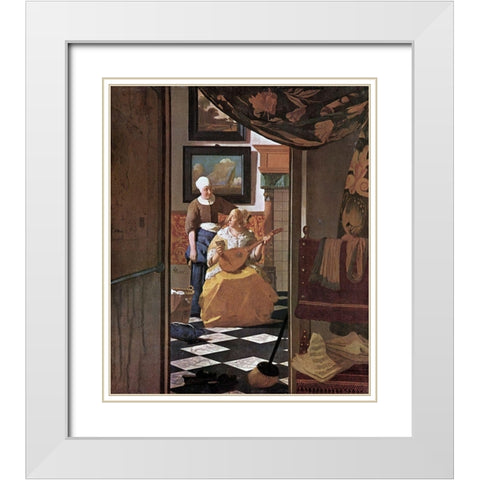 The Love Letter White Modern Wood Framed Art Print with Double Matting by Vermeer, Johannes