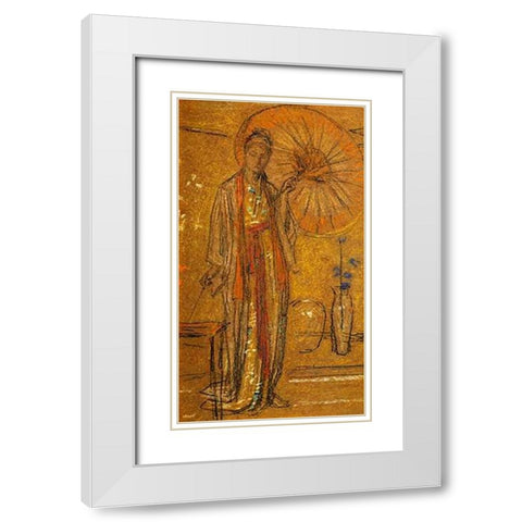 A Japanese Woman Painting 1872 White Modern Wood Framed Art Print with Double Matting by Whistler, James McNeill